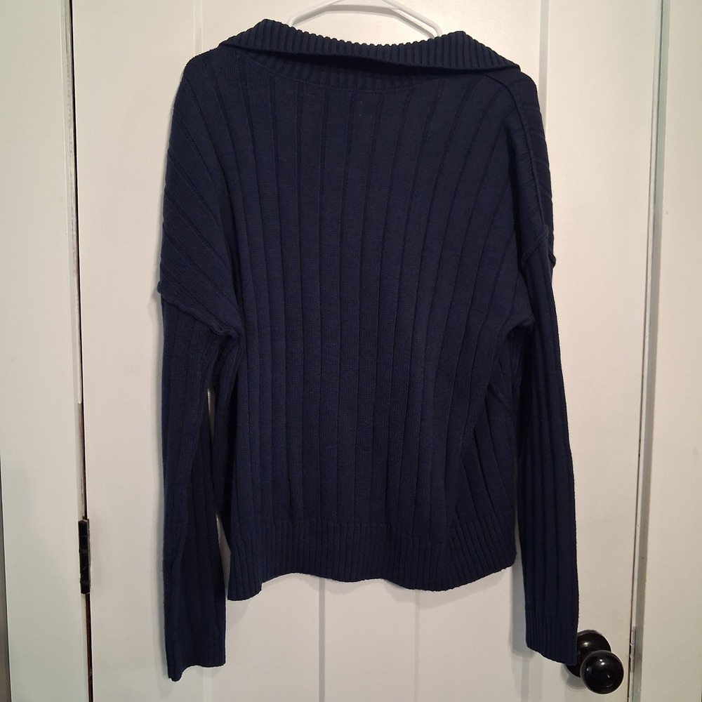 Lucky Brand Womens Navy Blue Ribbed Knit Polo V-Neck Sweater 120086 Size M - Picture 7 of 7
